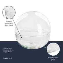 Terrarium Bottle ‘Dome XL’ – Two-part Round Glass – Closed Terrarium Ø 28 Cm ↑ 28 Cm -URBAN INGL Shop Terrarium fles trendhero dome xl
