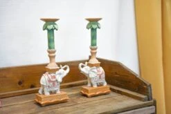 Candle Holder - Elephant Natural/Pink - Polyresin - ↑ 34,5 Cm -URBAN INGL Shop candle holder elephant 04279