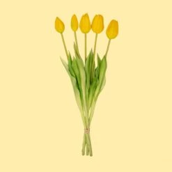 Tulip Bouquet – 5 Pieces – Various Colours – ‘Real Touch’ Artificial Tulips – 42 Cm -URBAN INGL Shop tulpen boeket kunst real touch GeelWeb